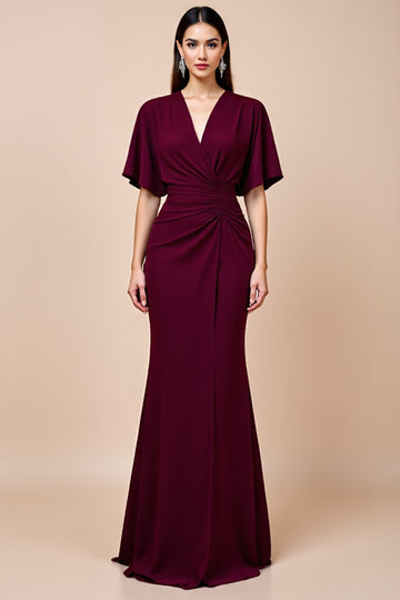 Mermaid Burgundy Flutter Sleeves Mother of the Bride Dress
